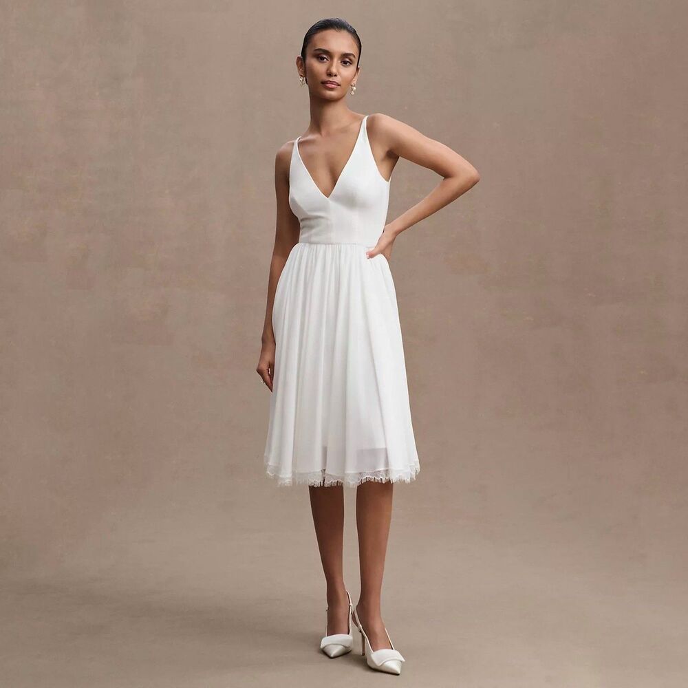 Dress the Population Alicia Chiffon A-Line Dress in Ivory Size Medium Bridal